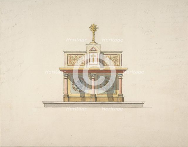 Design for an altar table surmounted by a crucifixion, second half 19th century. Creators: Jules-Edmond-Charles Lachaise, Eugène-Pierre Gourdet.