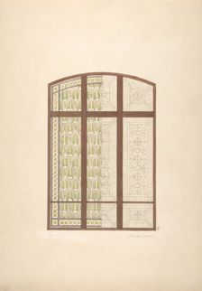 Design for an arched stained glass window, showing two alternative patterns, 1869. Creators: Jules-Edmond-Charles Lachaise, Eugène-Pierre Gourdet