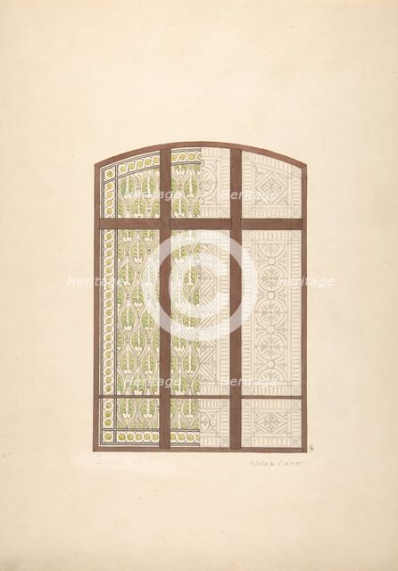 Design for an arched stained glass window, showing two alternative patterns, 1869. Creators: Jules-Edmond-Charles Lachaise, Eugène-Pierre Gourdet.