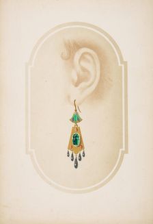 Design for an earring with a green scarab, 19th century. Creator: Anon