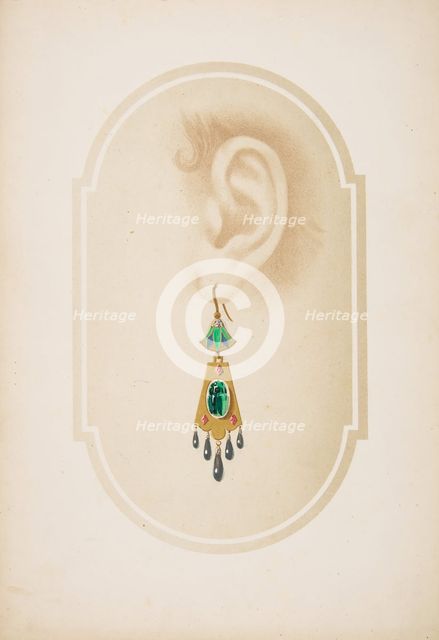 Design for an earring with a green scarab, 19th century. Creator: Anon.