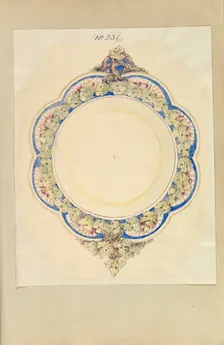 Design for an Eight- Lobed Platter with Leaf Handles, 1845-55. Creator: Alfred Crowquill