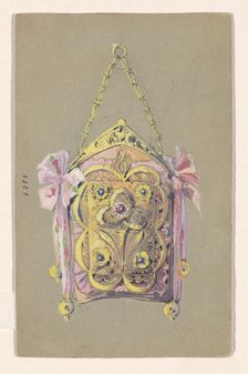 Design for an evening bag with a gilded silver bracket and tie ribbons, c.1905. Creator: Paul Louchet