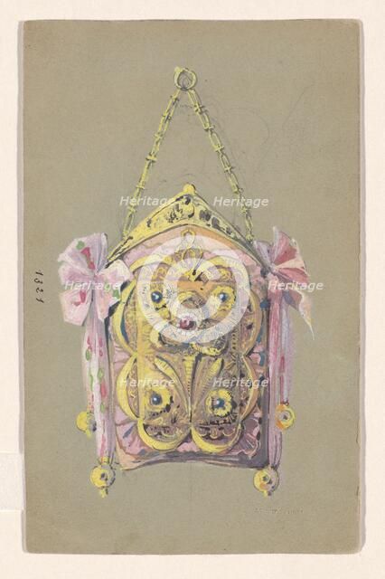 Design for an evening bag with a gilded silver bracket and tie ribbons, c.1905. Creator: Paul Louchet.