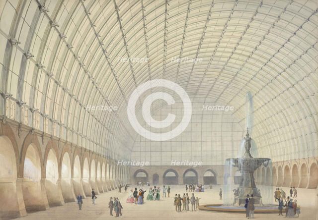 Design for an exercise and industrial exhibition hall in Vienna, perspectival interior view, 1853. Creator: Sprenger, Paul Eduard (1798-1854).