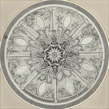 Design for an Inlaid Circular Table Top, with Alternatives, c. 1800. Creator: Unknown
