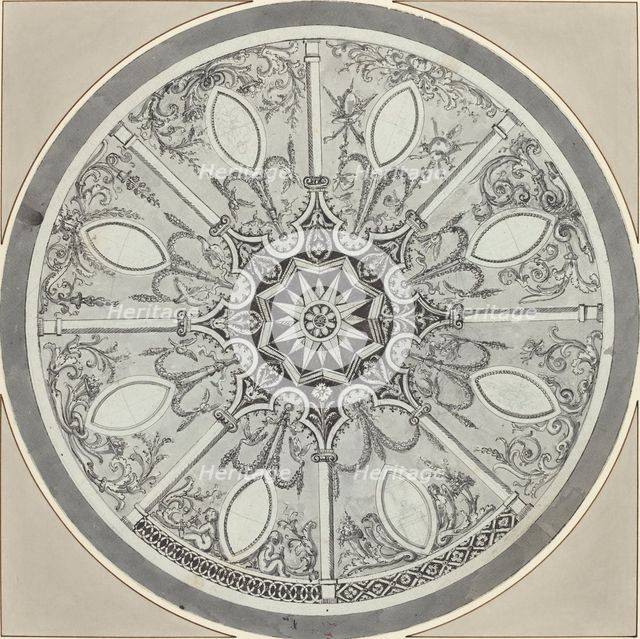 Design for an Inlaid Circular Table Top, with Alternatives, c. 1800. Creator: Unknown.