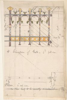 Design for an Iron Gate, Elevation and Plan, ca. 1880. Creator: Richardson Ellson & Co