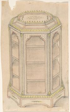 Design for an Octagonal Cabinet with Glass Doors and Shelves, 19th century. Creator: Anon