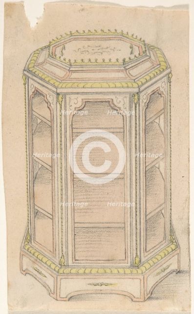 Design for an Octagonal Cabinet with Glass Doors and Shelves, 19th century. Creator: Anon.