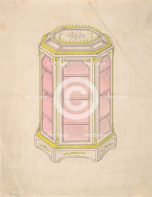 Design for an Octagonal Cabinet with Shelves and a Pink Interior, 19th century. Creator: Anon.