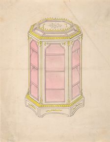 Design for an Octagonal Cabinet with Shelves and a Pink Interior, 19th century. Creator: Anon