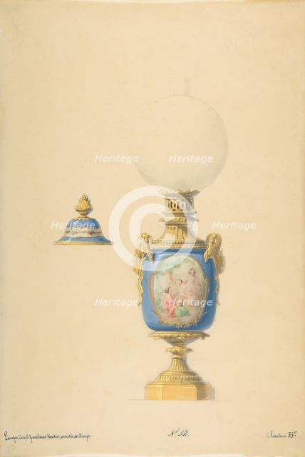 Design for an Oil Lamp and Lid, 19th century. Creator: Anon.