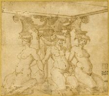 Design for an Ornamental Base with Kneeling Satyresses and Satyr, n.d. Creator: Unknown