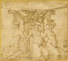 Design for an Ornamental Base with Kneeling Satyresses and Satyr, n.d. Creator: Unknown