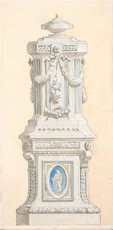 Design for an ornamented stone pedestal surmounted by an urn, 1830-97. Creators: Jules-Edmond-Charles Lachaise, Eugène-Pierre Gourdet