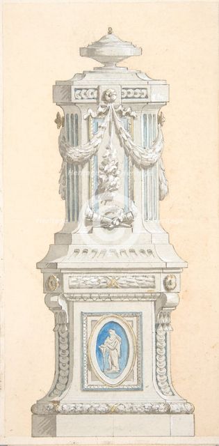 Design for an ornamented stone pedestal surmounted by an urn, 1830-97. Creators: Jules-Edmond-Charles Lachaise, Eugène-Pierre Gourdet.