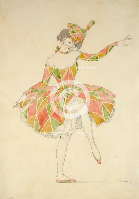 Design for Anna Pavlova's Costume of Columbine in 'Arlequinade', 1909. Artist: Konstantin Somov.
