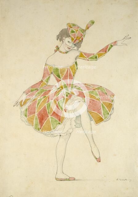 Design for Anna Pavlova's Costume of Columbine in 'Arlequinade', 1909. Artist: Konstantin Somov.