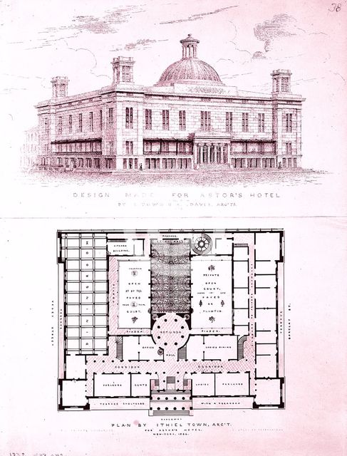 Design for Astor's Hotel, New York, 1834. Creator: Alexander Jackson Davis.