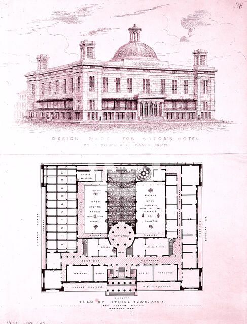 Design for Astor's Hotel, New York, 1834. Creator: Alexander Jackson Davis.