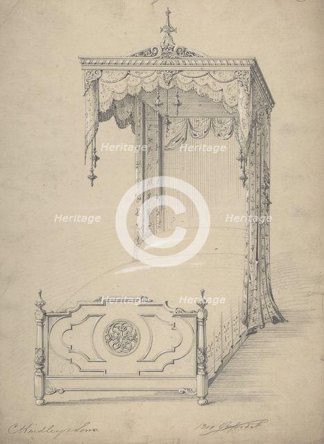 Design for Bed and Canopy, 1841-84. Creator: Charles Hindley & Sons.