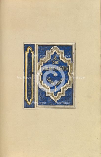 Design for Bookcover, Sir Roland Ashton, by Lady Long, 1845-70. Creator: Alfred Crowquill.
