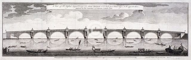 Design for Blackfriars Bridge, London, 1760. Artist: Robert Mylne II