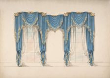 Design for Blue Curtains with Gold Fringes and Pediments, early 19th century. Creator: Anon