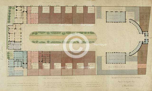 Design for 'Burlington Place', Burlington House site redevelopment, Piccadilly, Westminster..., 1808 Creators: Humphry Repton, John Adey Repton.