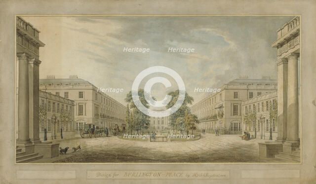 Design for 'Burlington Place', Burlington House site redevelopment, Piccadilly, Westminster..., 1808 Creators: Humphry Repton, John Adey Repton.