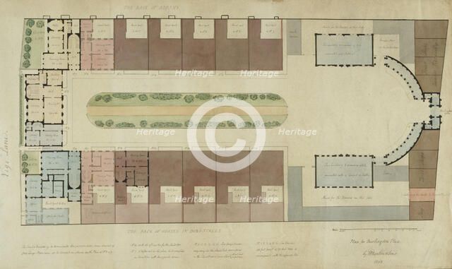 Design for 'Burlington Place', Burlington House site redevelopment, Piccadilly, Westminster..., 1808 Creators: Humphry Repton, John Adey Repton.