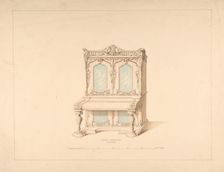 Design for Cabinet Pianoforte, Arabesque Style, 1835-1900. Creator: Robert William Hume
