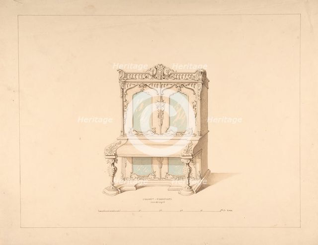 Design for Cabinet Pianoforte, Arabesque Style, 1835-1900. Creator: Robert William Hume.
