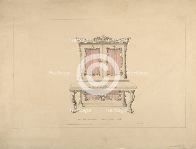 Design for Cabinet Pianoforte, Louis Quatorze Style, 1835-1900. Creator: Robert William Hume.