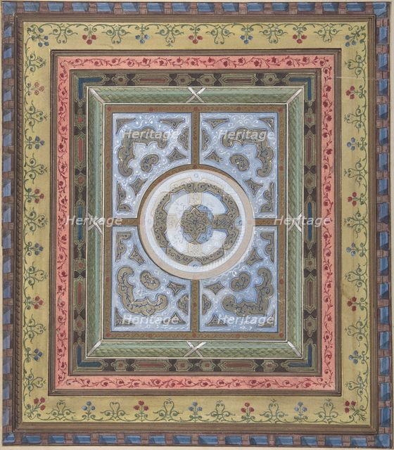 Design for Ceiling with Plant and Arabesque Decoration, 19th century. Creator: Charles Monblond.