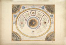 Design for Ceiling with Two Portraits and Fan Supports at Corners, 19th century. Creator: John Gregory Crace