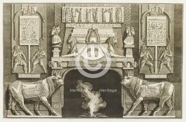 Design for chimneypiece with Egyptian design, sphinxes, hieroglyphs and bulls, 1769.  Creator: Giovanni Battista Piranesi.
