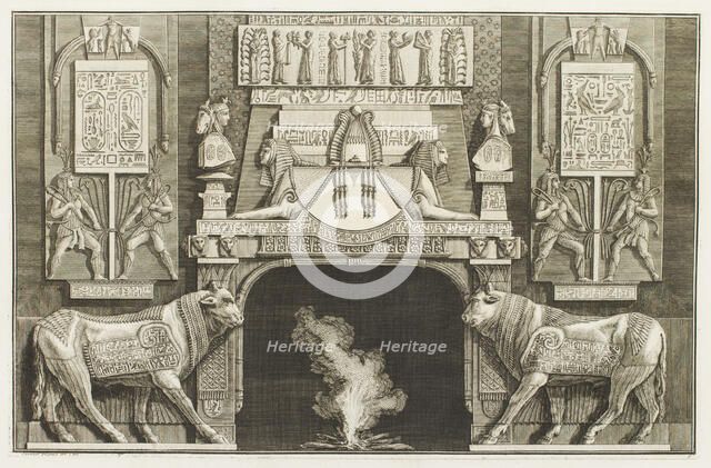 Design for chimneypiece with Egyptian design, sphinxes, hieroglyphs and bulls, 1769.  Creator: Giovanni Battista Piranesi.