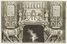 Design for chimneypiece with Egyptian design, sphinxes, hieroglyphs and bulls, 1769. Creator: Giovanni Battista Piranesi