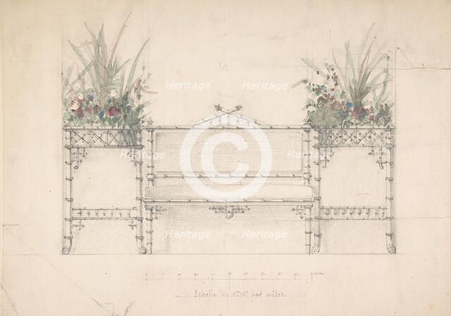 Design for Chinois Bench and Planters, 19th century. Creator: Anon.