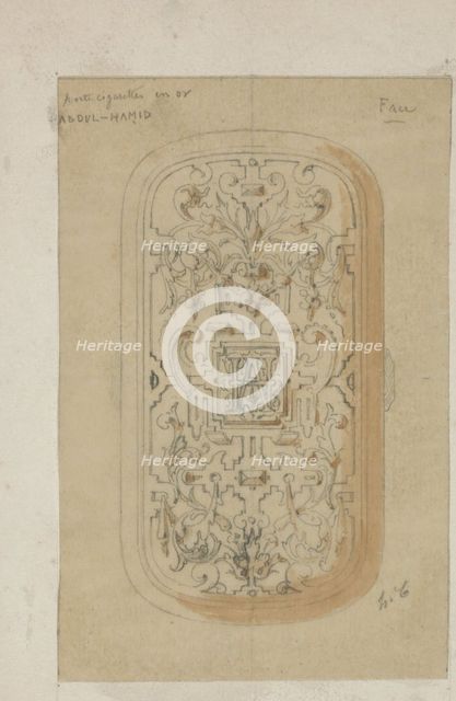 Design for cigarette case with monogram AH, c.1864-c.1894. Creator: Henri Cameré.