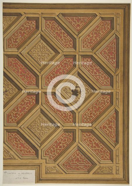 Design for Coffered Ceiling, Mme Païva's Chateau at Neudeck, second half 19th century. Creators: Jules-Edmond-Charles Lachaise, Eugène-Pierre Gourdet.