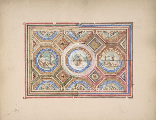 Design for Coffered Ceiling..., Empress Eugenie's Hotel, second half 19th century. Creators: Jules-Edmond-Charles Lachaise, Eugène-Pierre Gourdet.