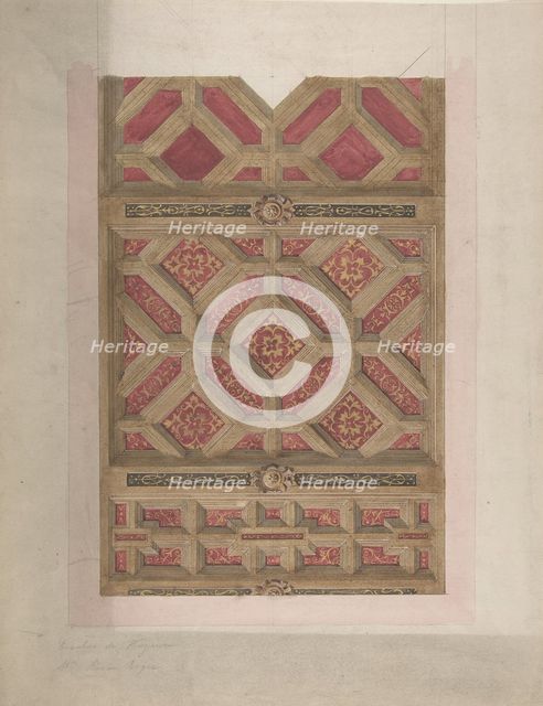Design for Coffered Ceiling in Red and Gold, second half 19th century. Creators: Jules-Edmond-Charles Lachaise, Eugène-Pierre Gourdet.