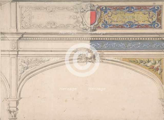 Design for Decorated Archway, Monaco Pavillion, 1878. Creators: Jules-Edmond-Charles Lachaise, Eugène-Pierre Gourdet.