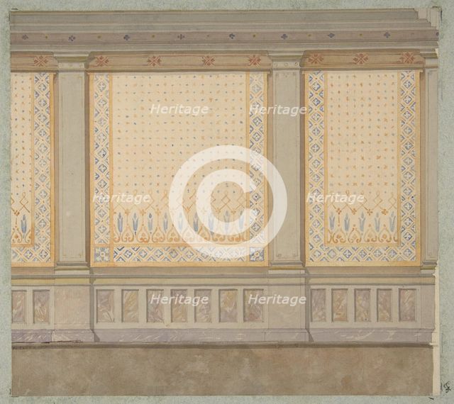 Design for decoration of a wall with painted panels separated by pilasters, 1830-97. Creators: Jules-Edmond-Charles Lachaise, Eugène-Pierre Gourdet.