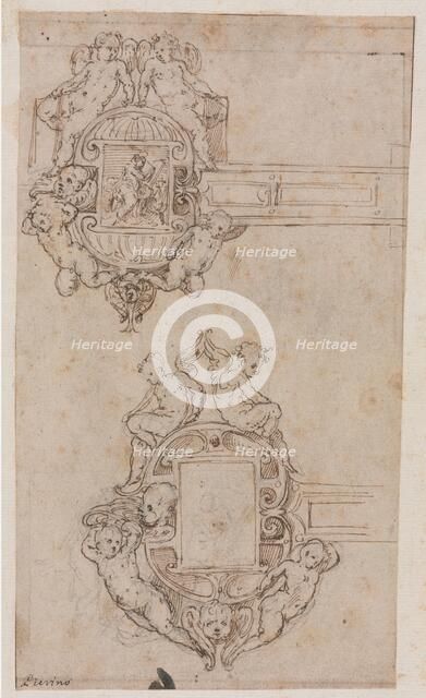 Design for Decorative Hinges (recto) Border Lines (verso), mid 1500s. Creator: Luzio Romano (Italian, active 1528-75).