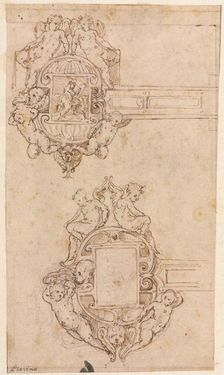 Design for Decorative Hinges (recto), mid 1500s. Creator: Luzio Romano (Italian, active 1528-75)