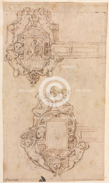 Design for Decorative Hinges (recto), mid 1500s. Creator: Luzio Romano (Italian, active 1528-75).